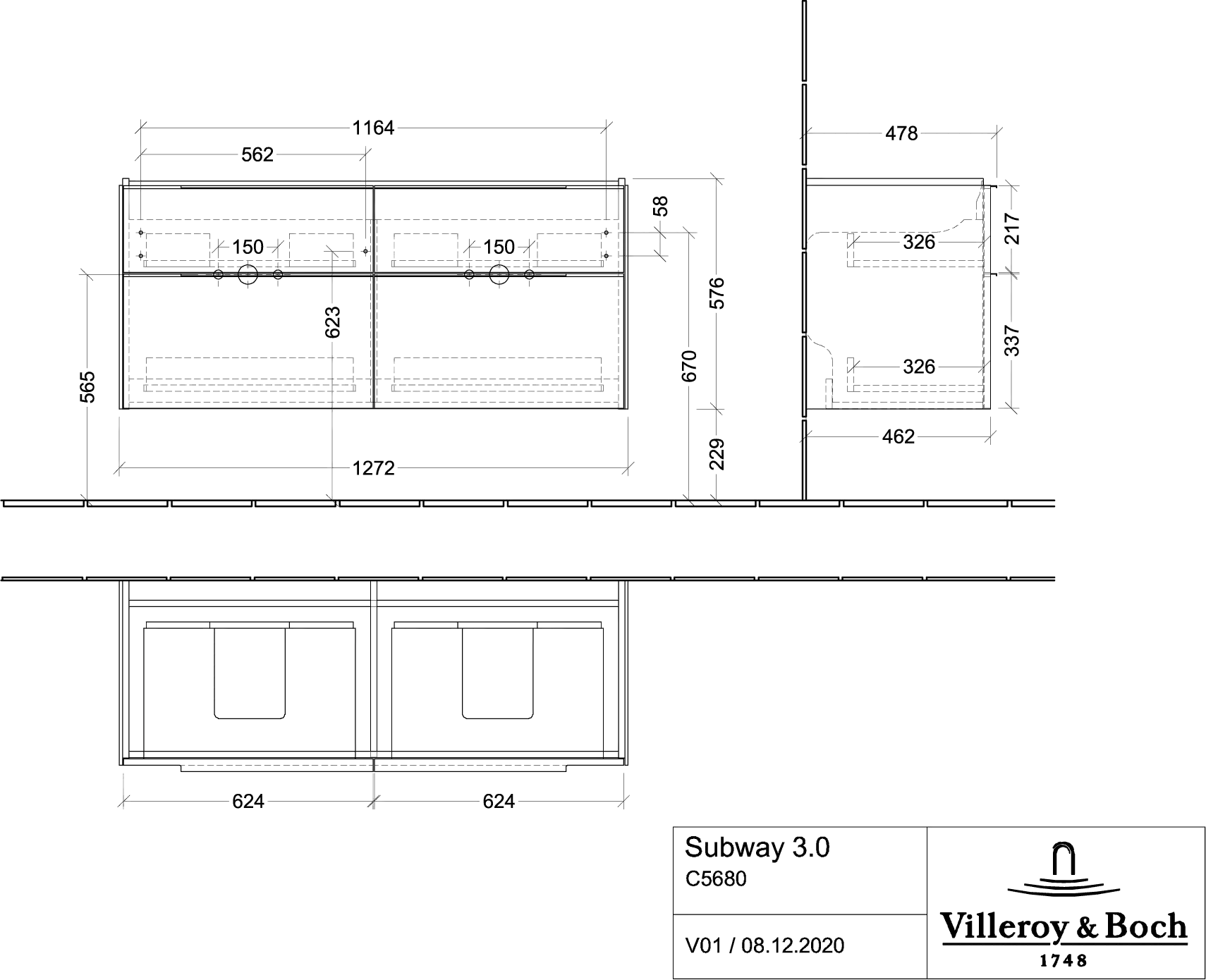 Villeroy & Boch Subway 3.0 Waschbeckenunterschrank C56800, 1272x576x478 mm, Arizona Oak Villeroy & Boch Subway 3.0 Waschbeckenunterschrank C56800, 1272x576x478 mm, Arizona Oak