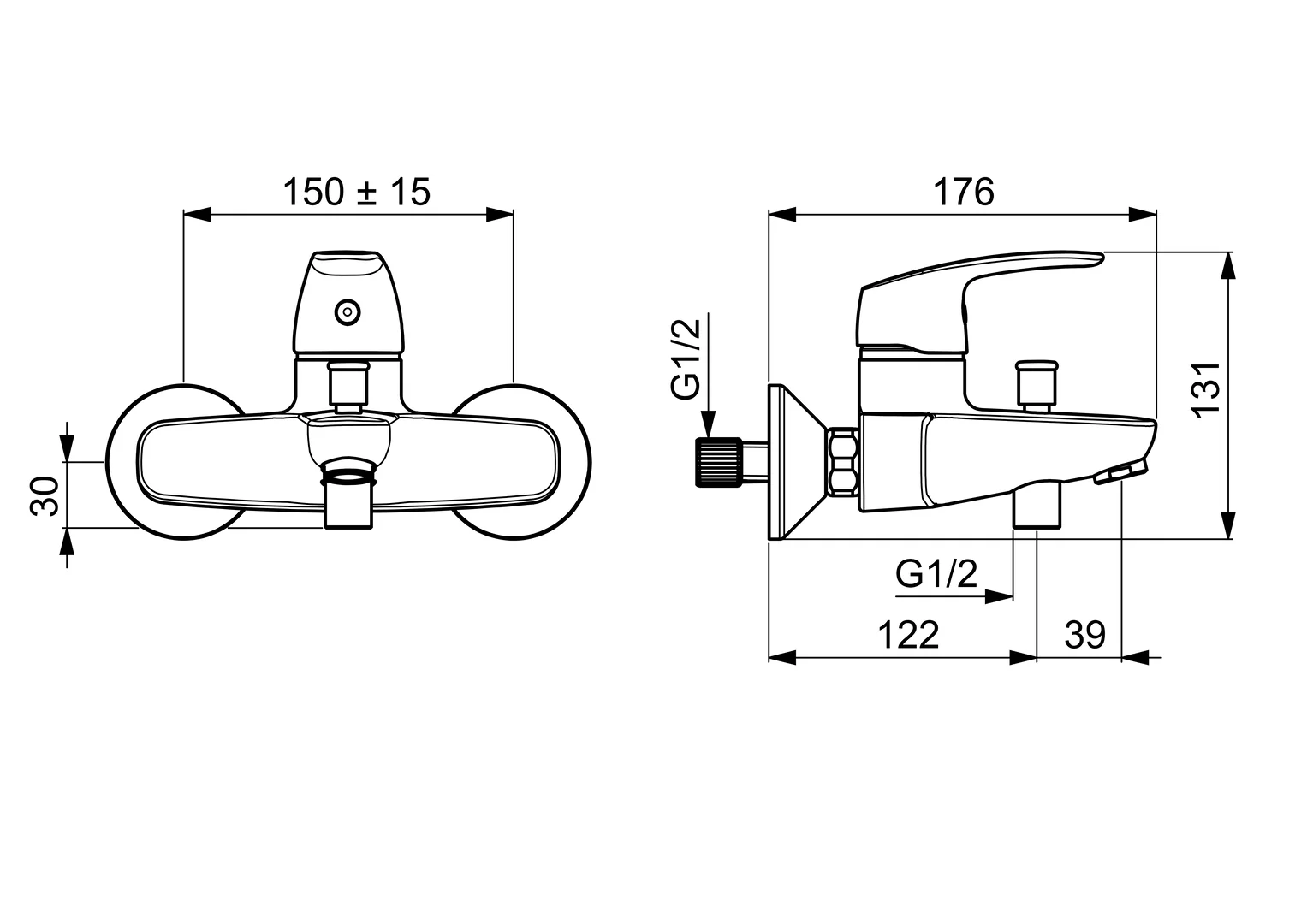 HansaPINTO Wannen- und Brausearmatur HansaPINTO 4511 Ausladung 166 mm DN15 Chrom