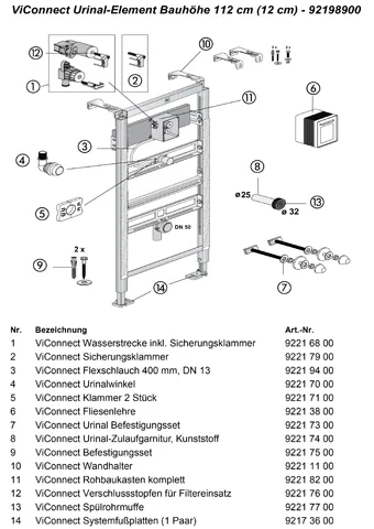 Urinal-Vorwandelement ViConnect Installationssysteme 921989, 525 x 1120 x 98 mm, für Trockenbau