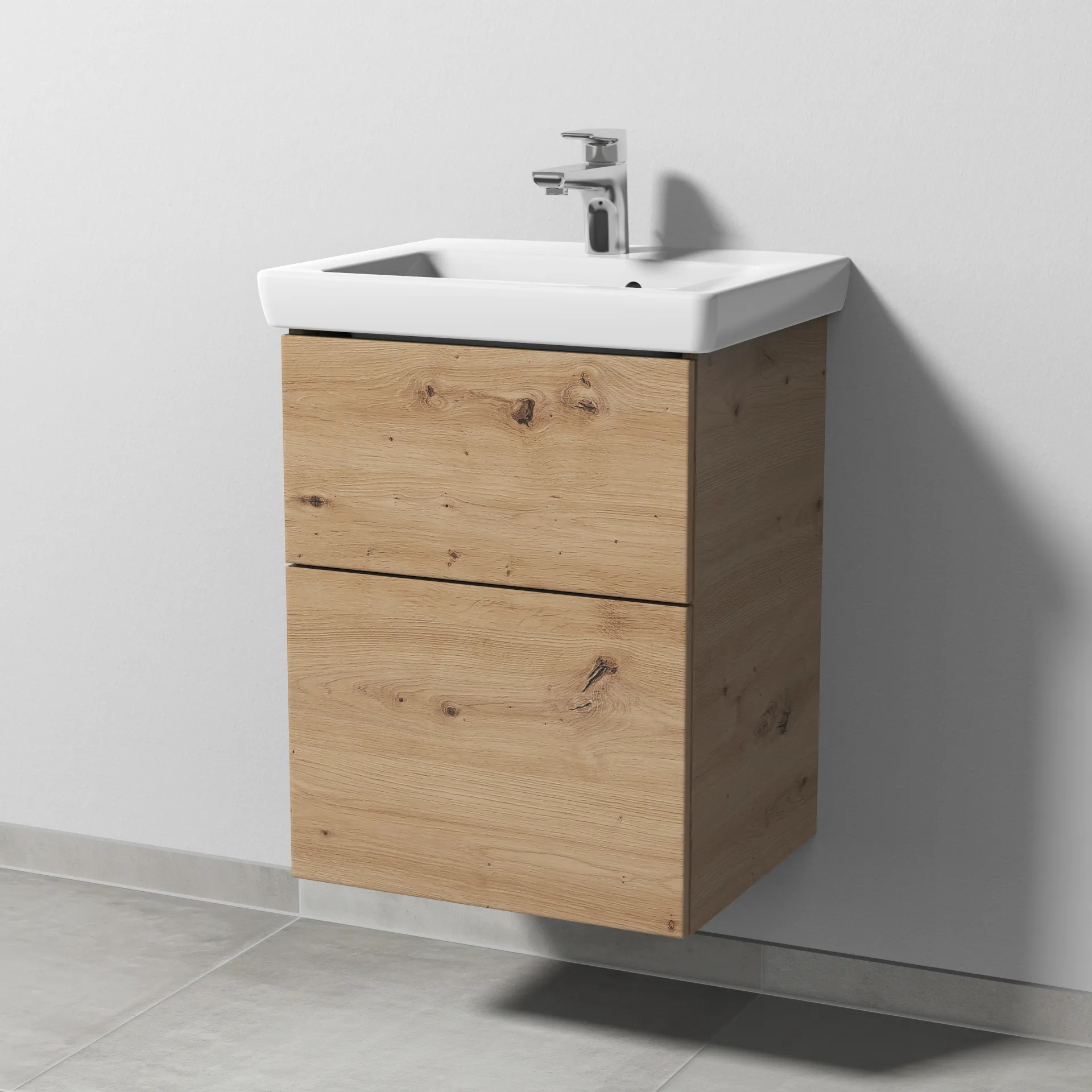 Sanipa Waschtischunterschrank „3way“ passend zu Keramik-Waschtische Subway 2.0 von Villeroy & Boch 450 × 593 × 387 mm in Eiche Natural-Touch, Becken