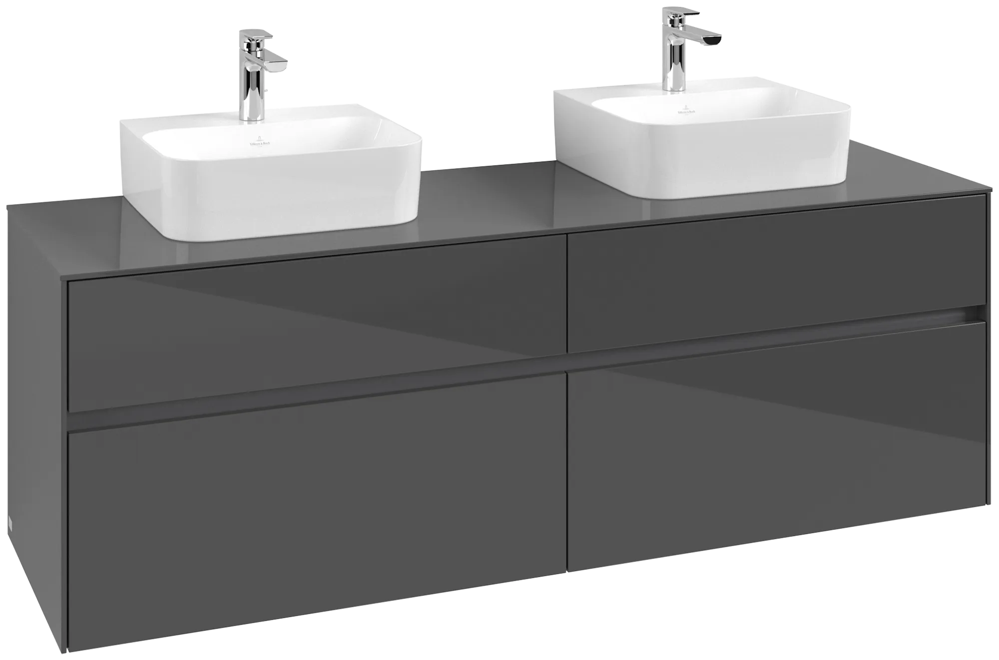 Villeroy & Boch Waschtischunterschrank „Collaro“ 1600 × 548 × 500 mm Glossy Grey, ohne Beleuchtung, für links und rechts Villeroy & Boch Waschtischunterschrank „Collaro“ 1600 × 548 × 500 mm Glossy Grey, ohne Beleuchtung, für links und rechts