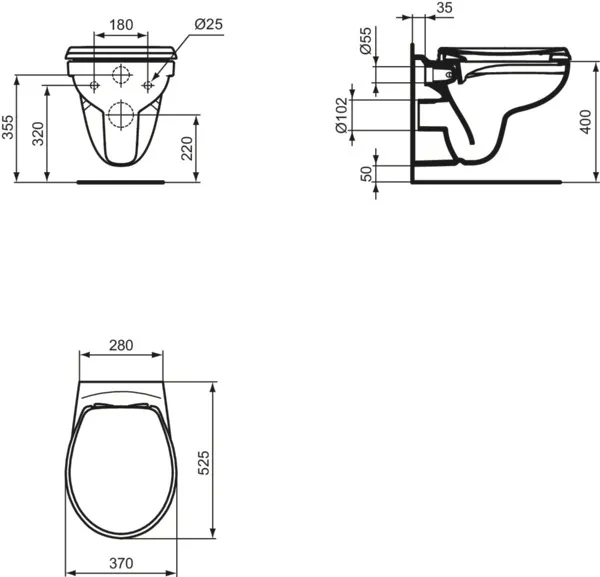 Wand-Tiefspül-WC-Kombipaket Eurovit, randlos, mit Softclosing, 355x520x350mm, Weiß