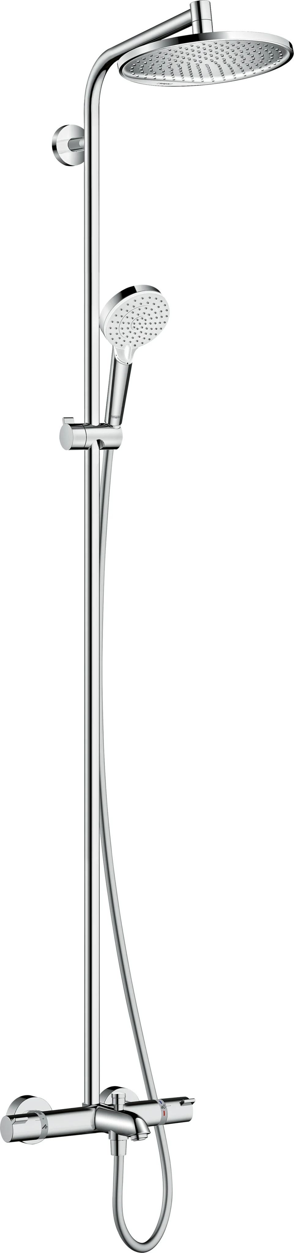 Hansgrohe Crometta S Showerpipe 240 mit Thermostat - Chrom, 350 mm Brausearmlänge, Aufputzinstallation