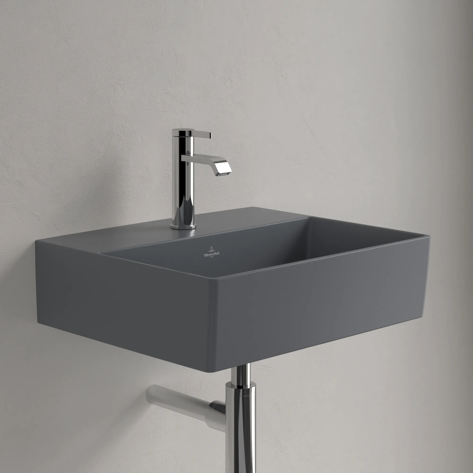 Villeroy & Boch Wandwaschtisch aus TitanCeram geschliffen „Memento 2.0“ 500 × 420 × 140 mm, mit Hahnlochbohrung, Hahnlochposition mittig in Graphite