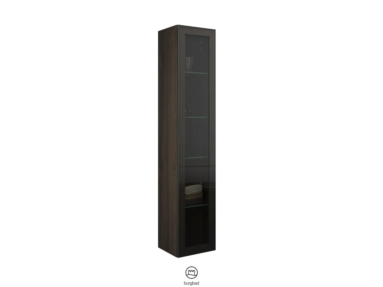 Hochschrank, 1 Alurahmentür mit Rauchglaseinsatz in Bronze;4 Glaseinlegeböden, Tiefe: 320 mm, Breite: 350 mm, Höhe: 1760 mm