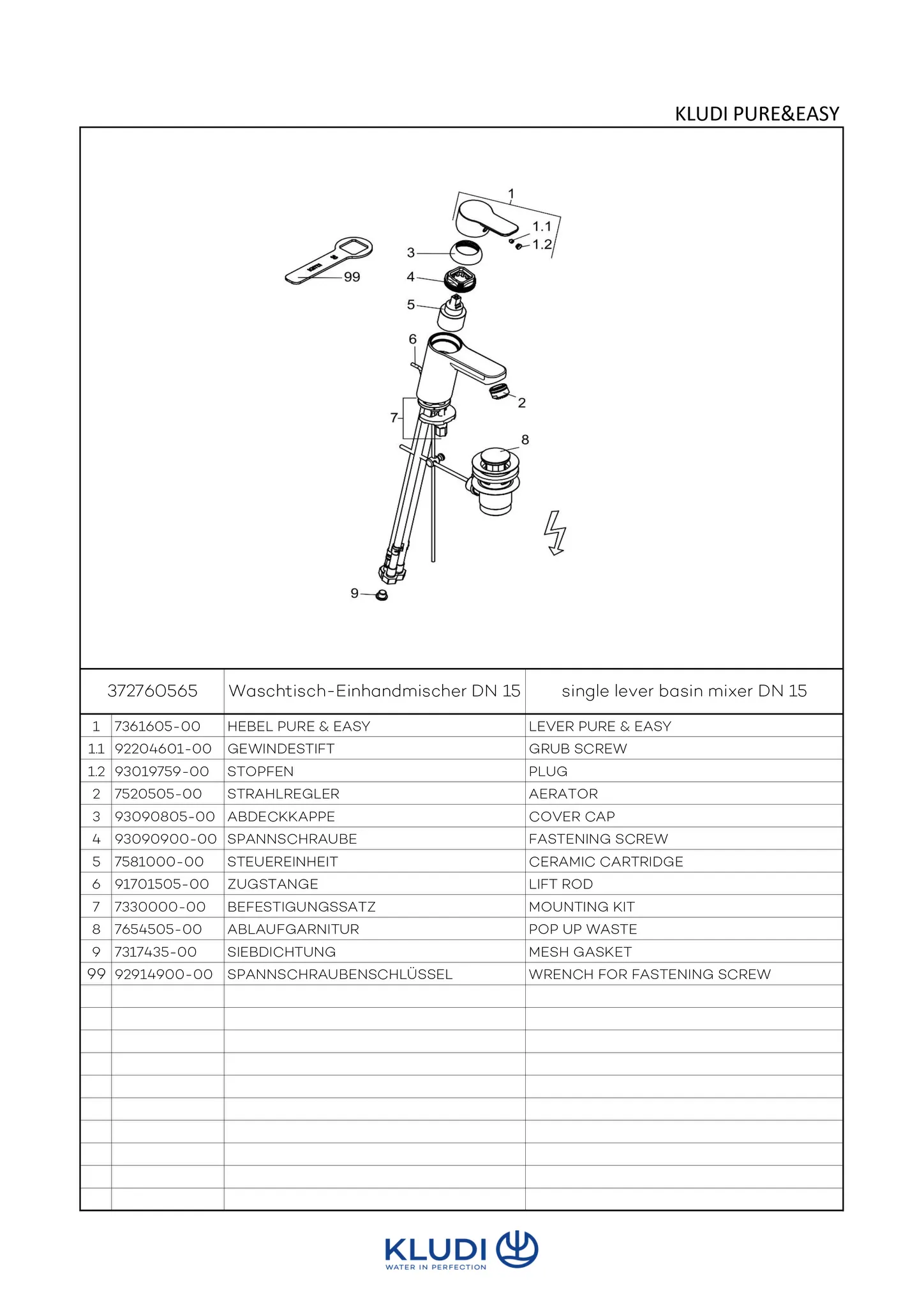 PURE & EASY WTEHM 70 Niederdruck mit Metallablaufg. chrom PURE & EASY WTEHM 70 Niederdruck mit Metallablaufg. chrom