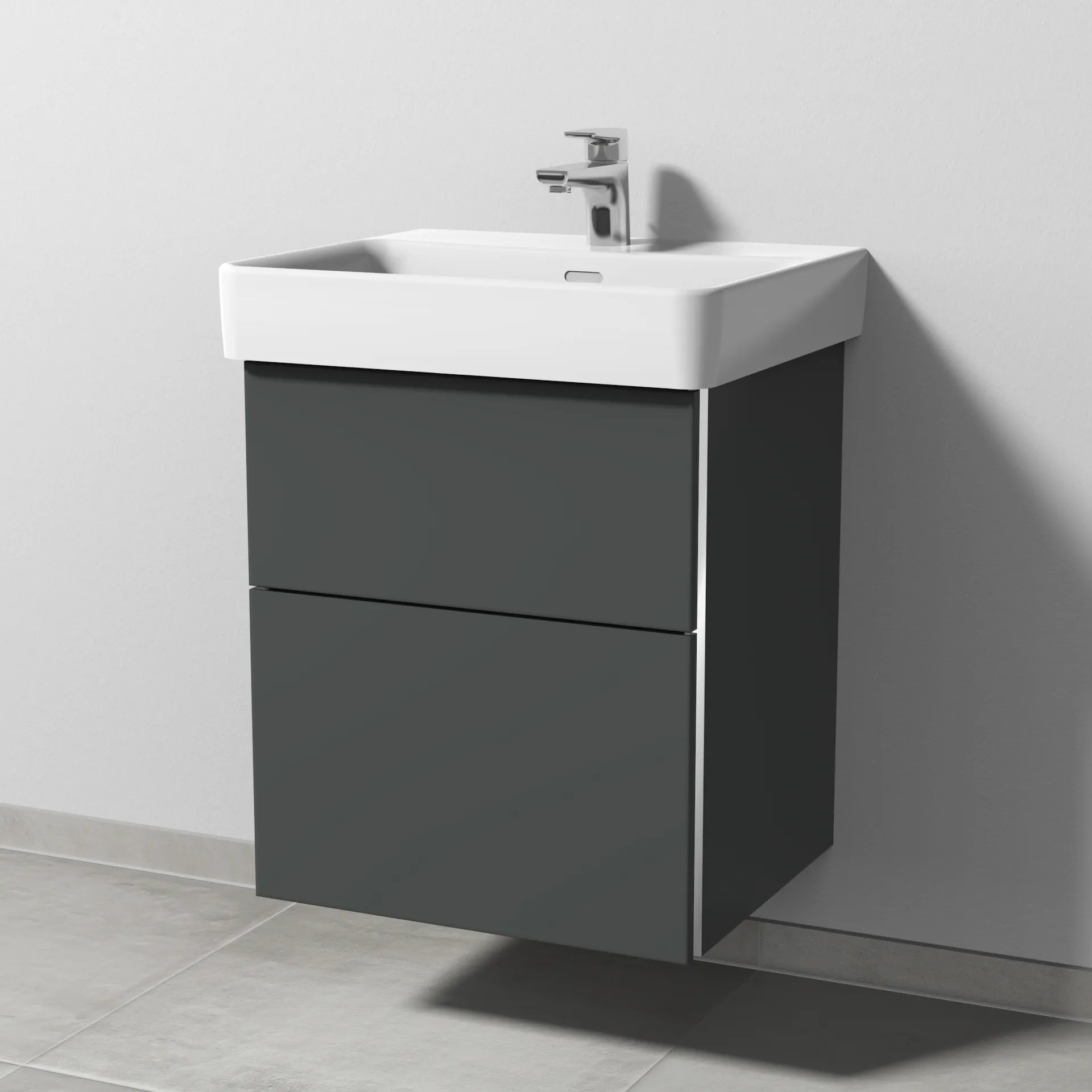 Sanipa Waschtischunterschrank „3way“ 500 × 593 × 437 mm in Anthrazit (matt), Becken mittig Sanipa Waschtischunterschrank „3way“ 500 × 593 × 437 mm in Anthrazit (matt), Becken mittig