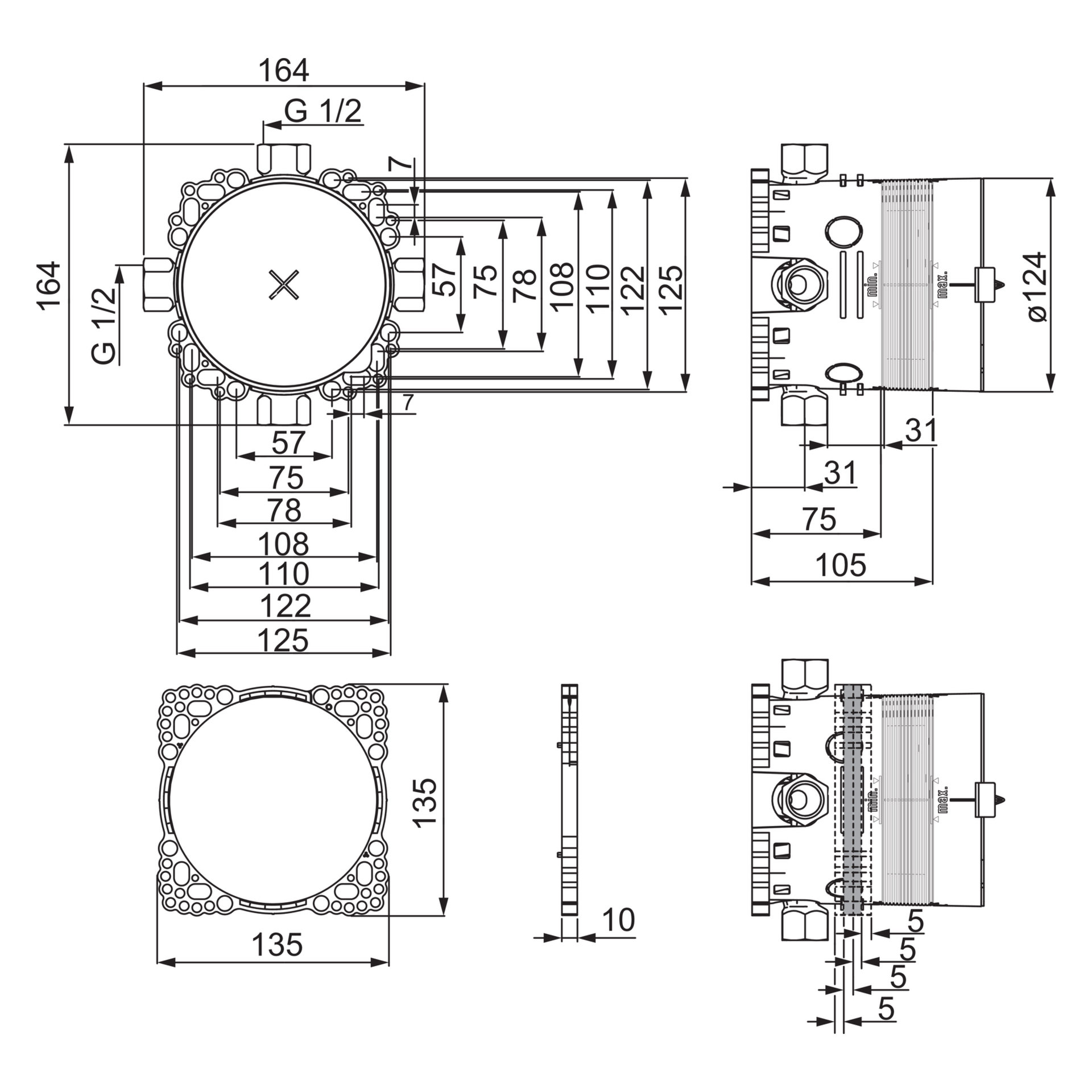 HA UP-Rohbauset Bade- und Brausearmatur HANSABLUEBOX 8000 G1/2″DN15