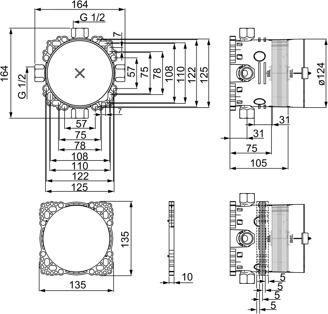 HansaBLUEBOX UP-Rohbauset Bade- und Brausearmatur HansaBLUEBOX 8000 G1⁄2 DN15