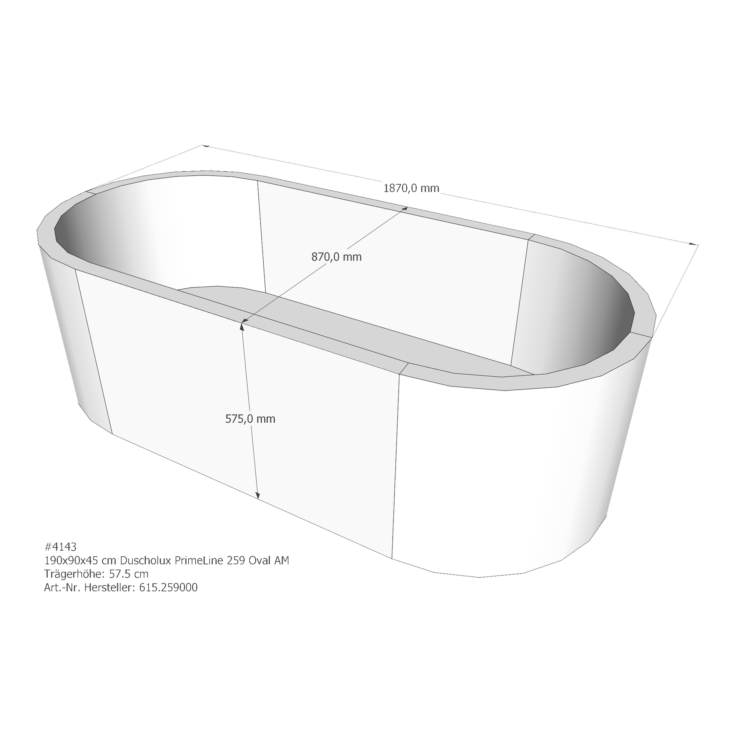 Wannenträger Duscholux PrimeLine 259 200x90x45 cm Oval AM