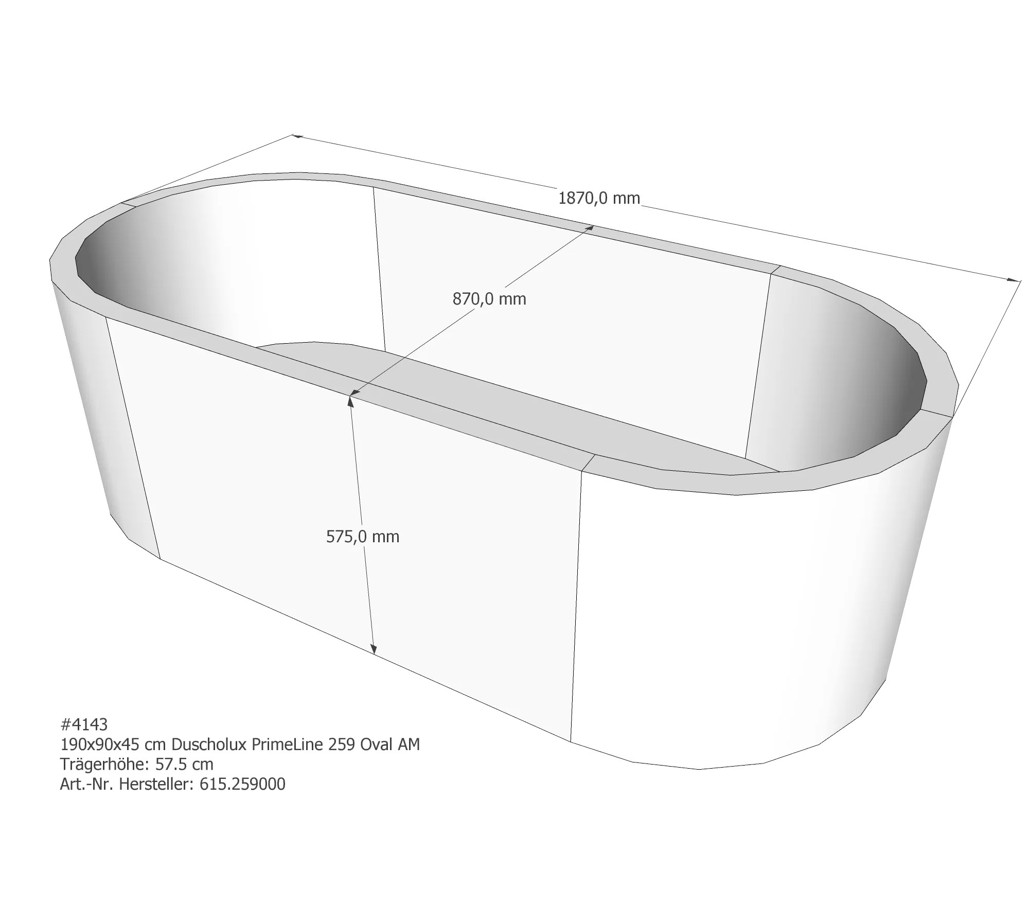 Badewannenträger für Duscholux PrimeLine 259 200 × 90 × 45 cm