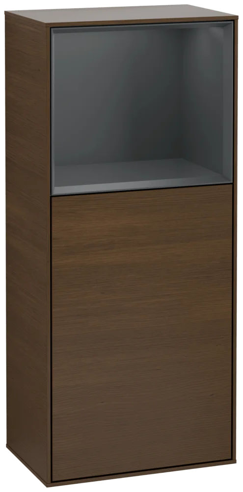 Villeroy & Boch Seitenschrank Finion F50, Walnut Veneer mit Midnight Blue Regal, 418x936x270 mm, mit Beleuchtung und Push-to-open Funktion Villeroy & Boch Seitenschrank Finion F50, Walnut Veneer mit Midnight Blue Regal, 418x936x270 mm, mit Beleuchtung und Push-to-open Funktion