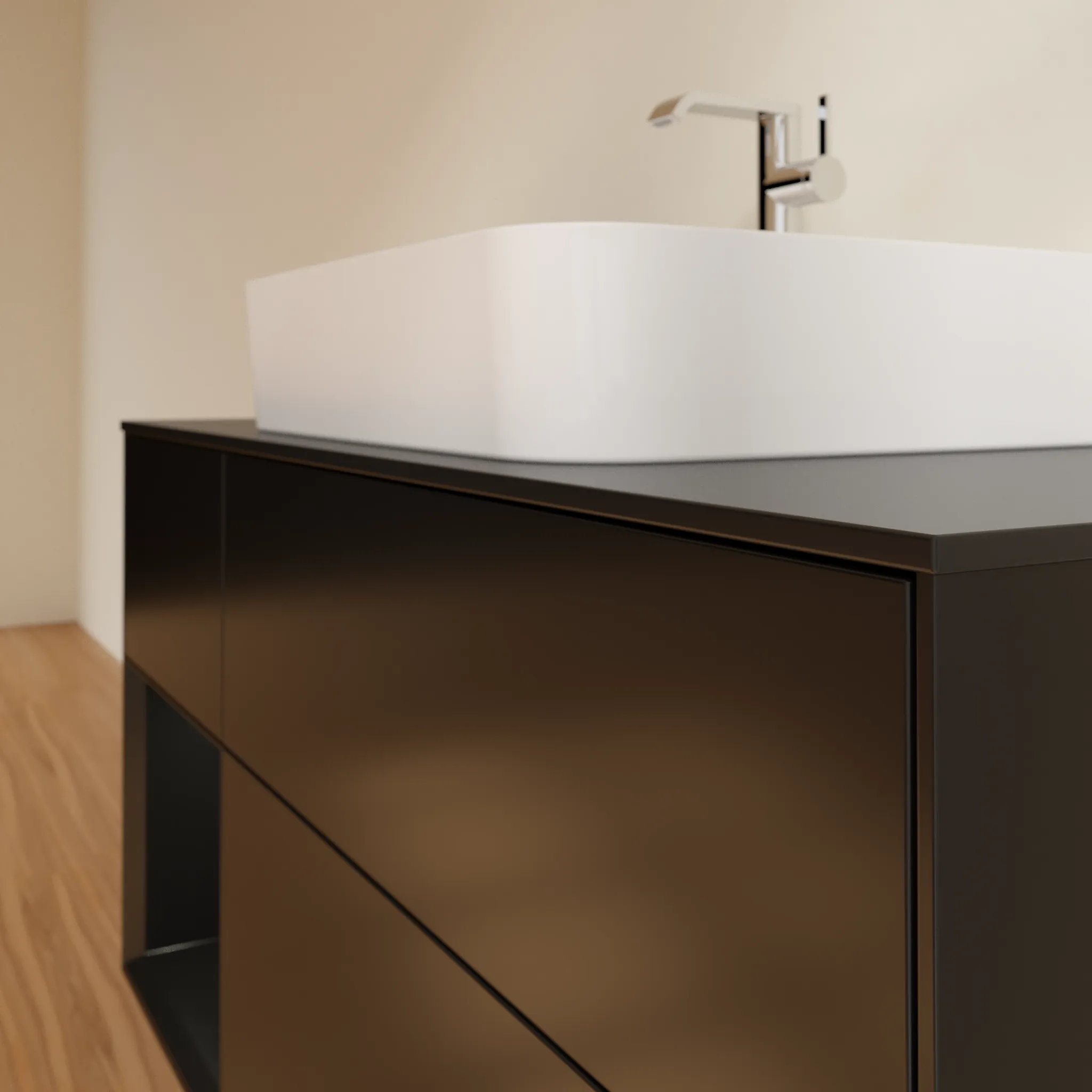 Villeroy & Boch Waschtischunterschrank „Finion“ für Schrankwaschtisch 1200 × 603 × 501 mm Black Matt Lacquer, für Becken mittig