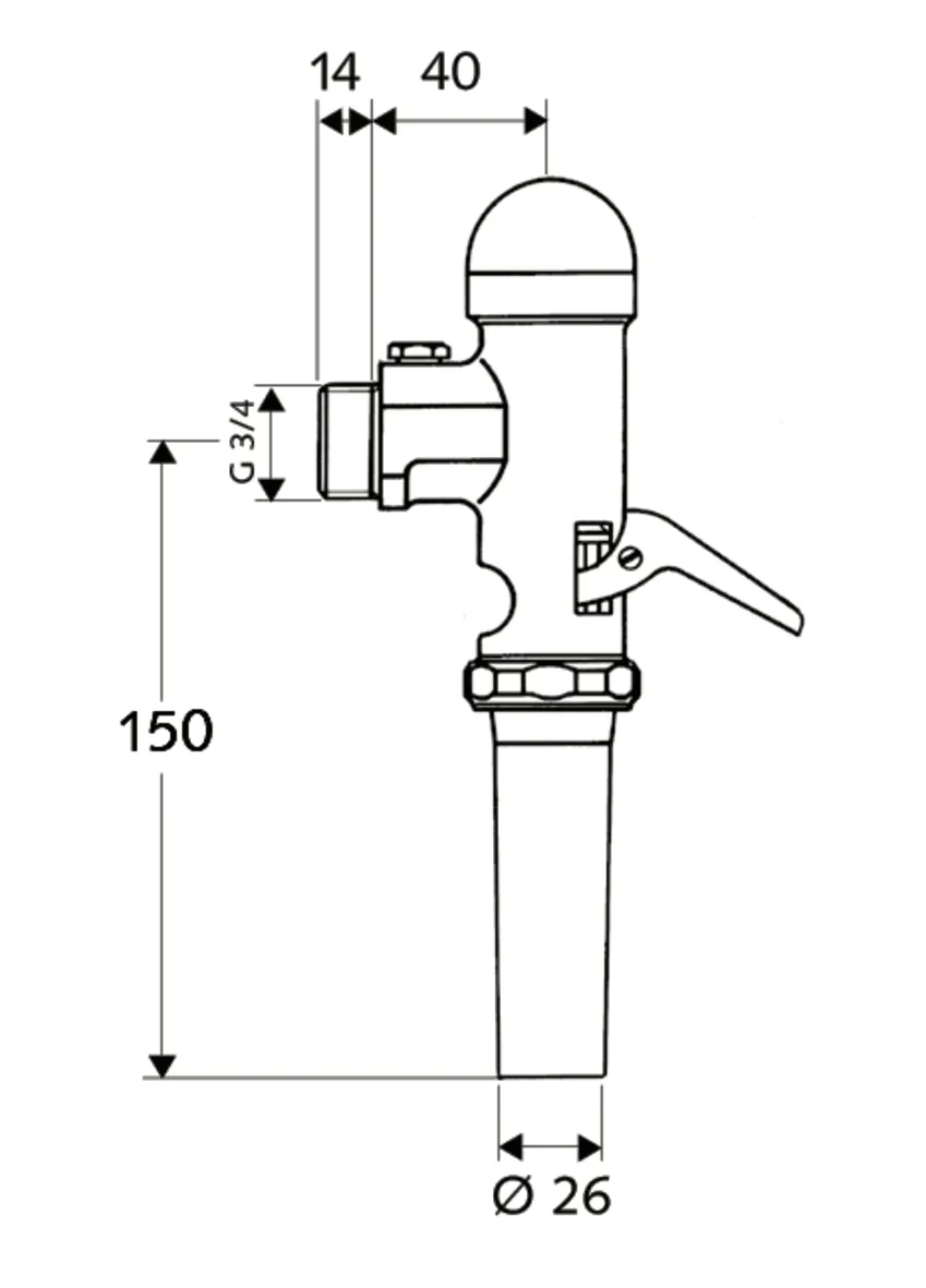 Aufputz-WC-Druckspüler OMAT, DN 20, Aufputz-WC-Druckspüler, Betätigungshebel aus Messing, Spülstrom: 1,0 - 1,3 l/s, einstellbar: 6,0 - 14,0 l, DN 20 G 3/4 AG, Anschluss Spülrohr: Ø 26 mm, chrom