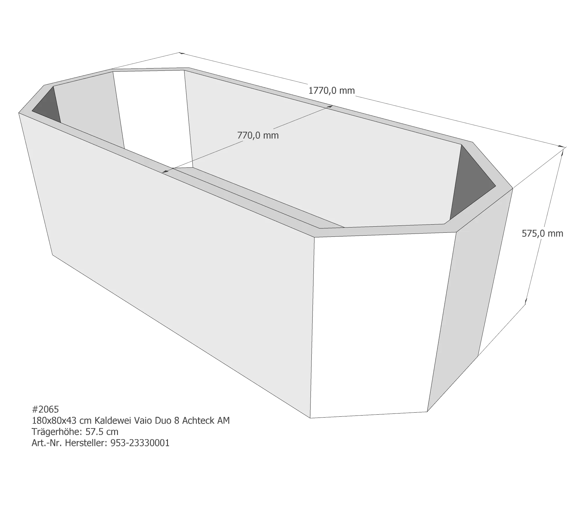 Badewannenträger für Kaldewei Vaio Duo 8 180 × 80 × 43 cm