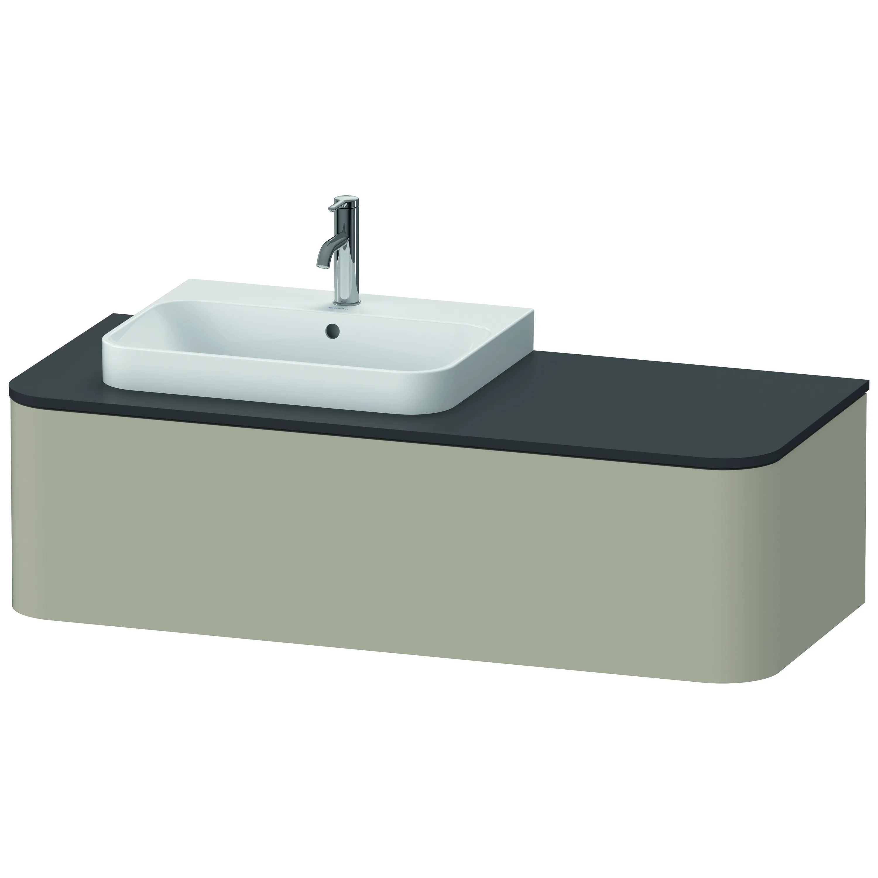 Duravit Waschtischunterschrank wandhängend „Happy D.2 Plus“ 130 × 35,4 × 55 cm Taupe Seidenmatt, links Duravit Waschtischunterschrank wandhängend „Happy D.2 Plus“ 130 × 35,4 × 55 cm Taupe Seidenmatt, links