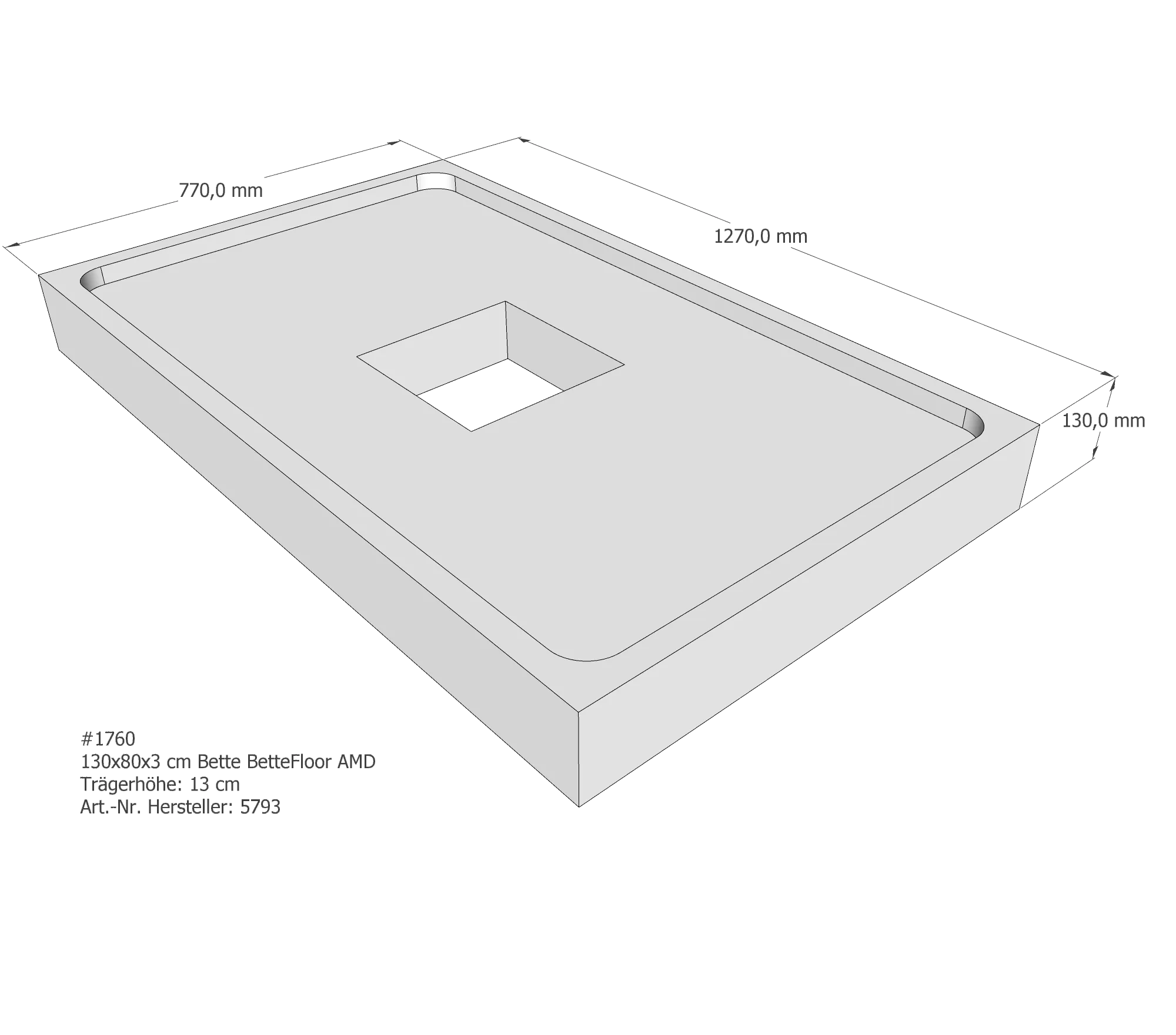 Duschwannenträger für Bette Floor 130 × 80 × 3 cm Breite: 80 cm / Länge: 130 cm Duschwannenträger für Bette Floor 130 × 80 × 3 cm Breite: 80 cm / Länge: 130 cm