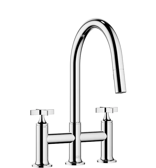 Dornbracht VAIA Dreiloch-Brückenbatterie Pull-down mit Brausefunktion - Chrom Dornbracht VAIA Dreiloch-Brückenbatterie Pull-down mit Brausefunktion - Chrom