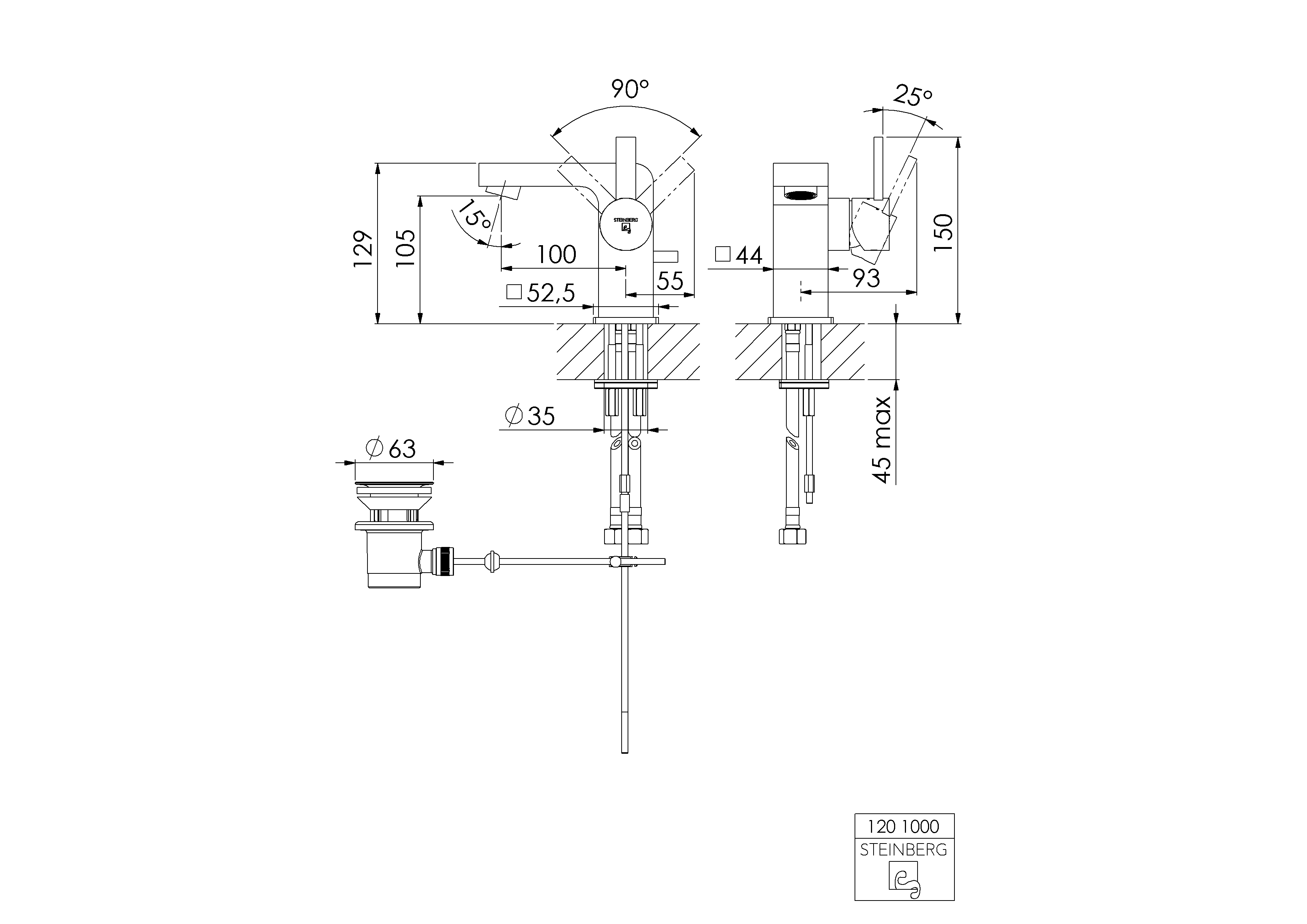 Serie 120 Waschtisch-Einhebelmischbatterie mit Ablaufgarnitur, Ausladung: 10 cm Serie 120 Waschtisch-Einhebelmischbatterie mit Ablaufgarnitur, Ausladung: 10 cm