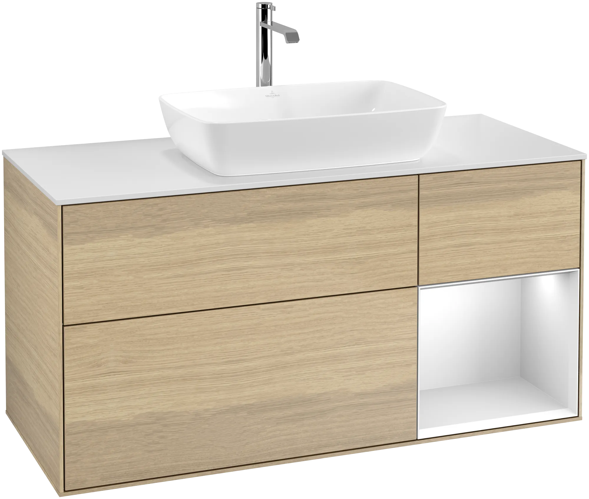 Villeroy & Boch Finion Waschbeckenunterschrank F83, 1200x603x501mm, mit Beleuchtung, 3 Auszüge