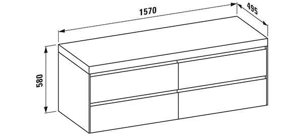 Waschtischunterbau+Waschtischplatte (MODULAR SYSTEM) LANI 495x1570x580 ohne Ausschnitt Abdeckplatte 65 mm (Farbe: .260 weiß matt), mit 4 Schubladen (800 mm links + 800 mm rechts) integrierter Griffleiste Vollauszug und Soft-Close weiß matt