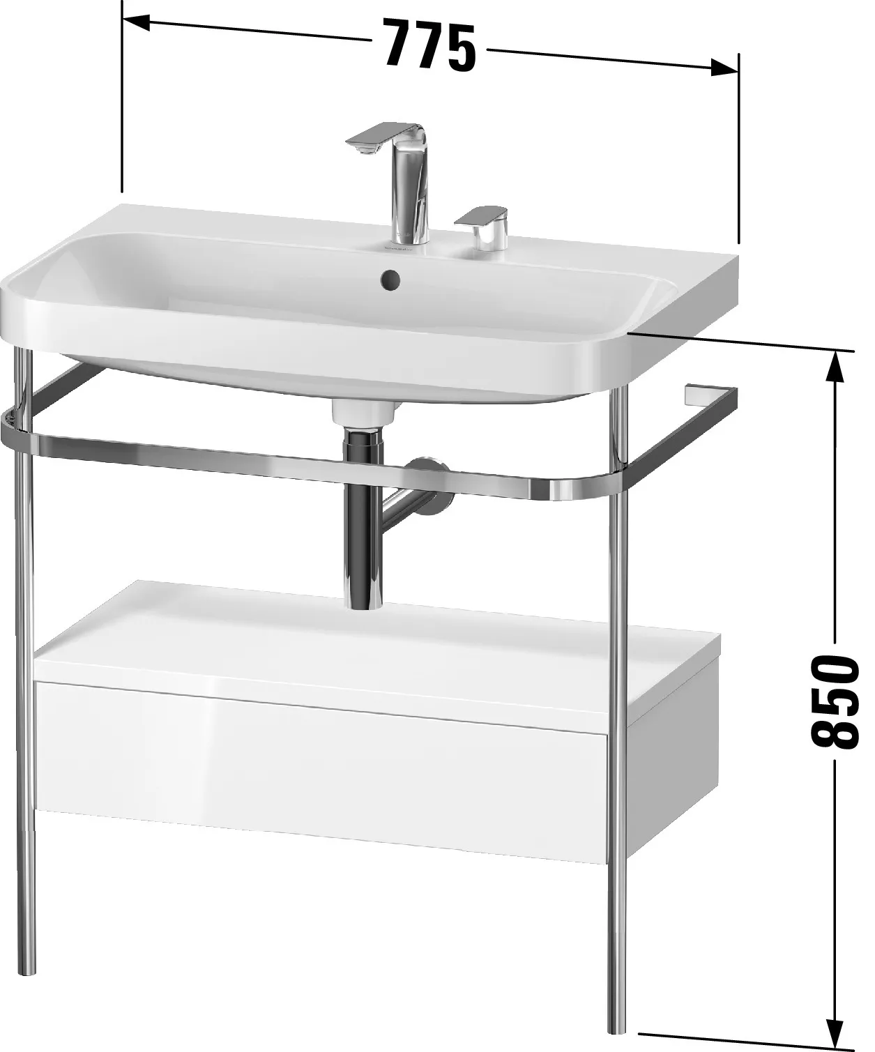 Duravit Waschtischunterschrank c-shaped Set mit Metallkonsole und Schubkasten „Happy D.2 Plus“ 77,5 × 85 × 49 cm