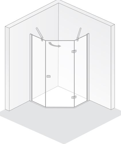 HSK teilgerahmte Fünfeckdusche 3-teilig „Premium Softcube“ Glas Mattierung mittig (65 cm), H: 2000 mm