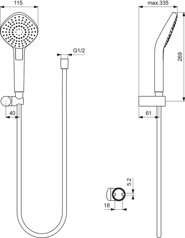 Handbrause-Set Idealrain Evo, 3-Funktionshandbrause Diamond Durchmesser:115mm, Chrom