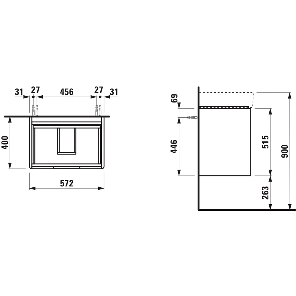 Waschtischunterbau JUNA für VAL 400x521x515 2 Schubladen mit Griffmulde für Waschtisch H810283 weiß matt