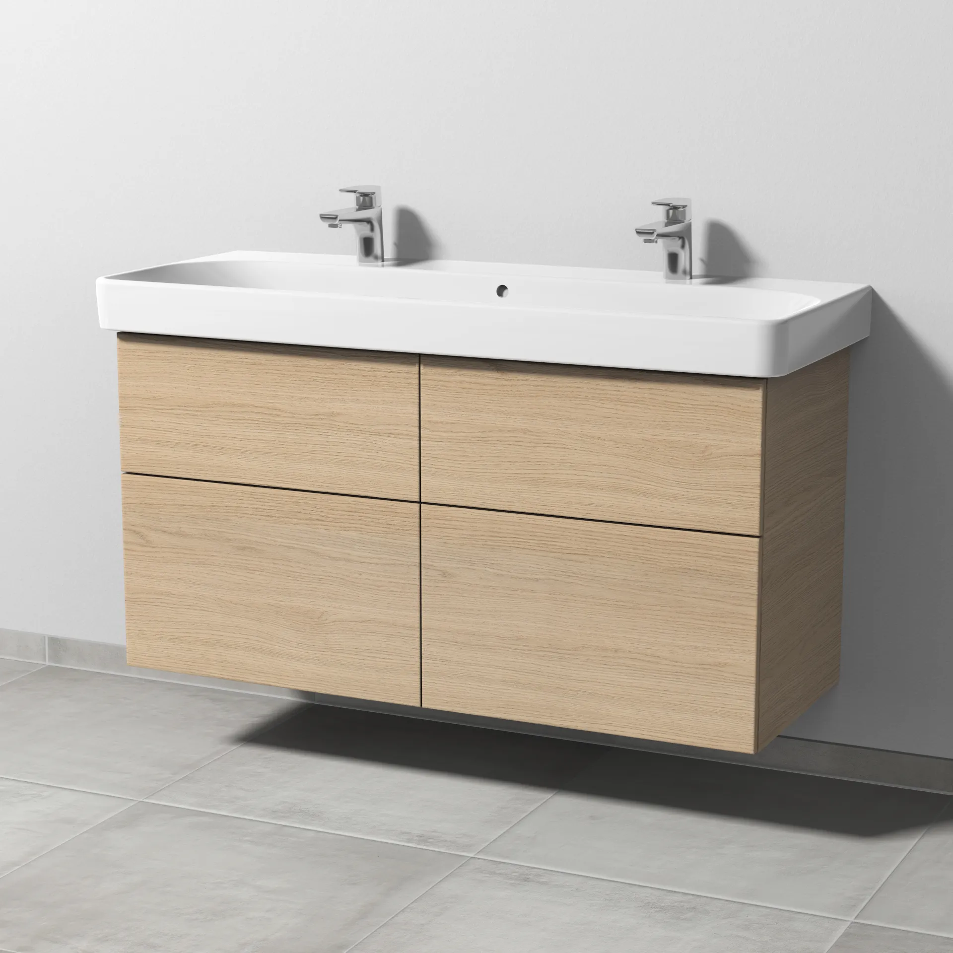 Sanipa Waschtischunterschrank „3way“ passend zu Keramik-Waschtische Smyle Square von Geberit 1130 × 593 × 442 mm in Eiche Nordic, mit Hahnlochbohrung