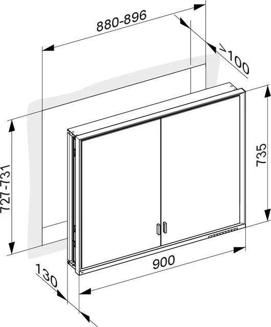 KEUCO Wandeinbau Spiegelschrank mit verdecktem Ablagefach „Royal Lumos“ in Silber (eloxiert), Unterputz, mit Steckdosen, ohne Spiegelheizung 900 × 735 × 130 mm