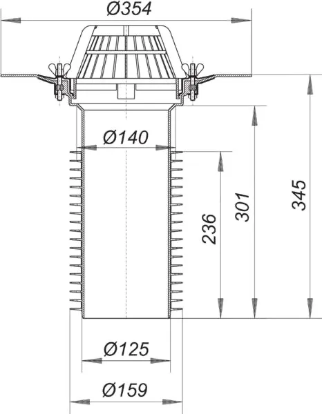 Sanierungs-Dachablauf 63 T Schraubflansch, DN 150 Sanierungs-Dachablauf 63 T Schraubflansch, DN 150