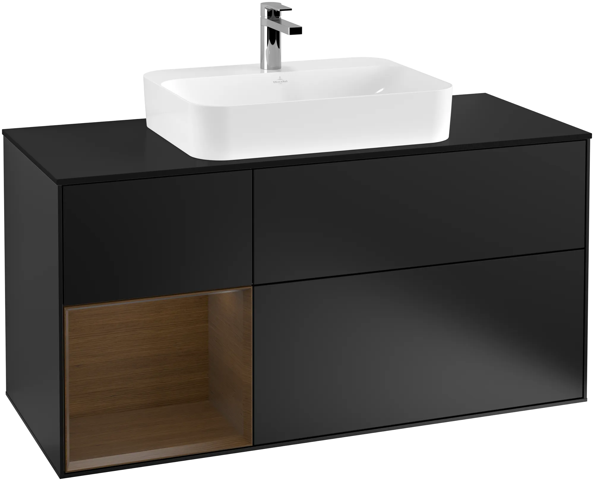 Villeroy & Boch Finion Waschbeckenunterschrank G41 1200x603x501mm Black Matt Lacquer / Walnut Veneer / Glass Black Matt