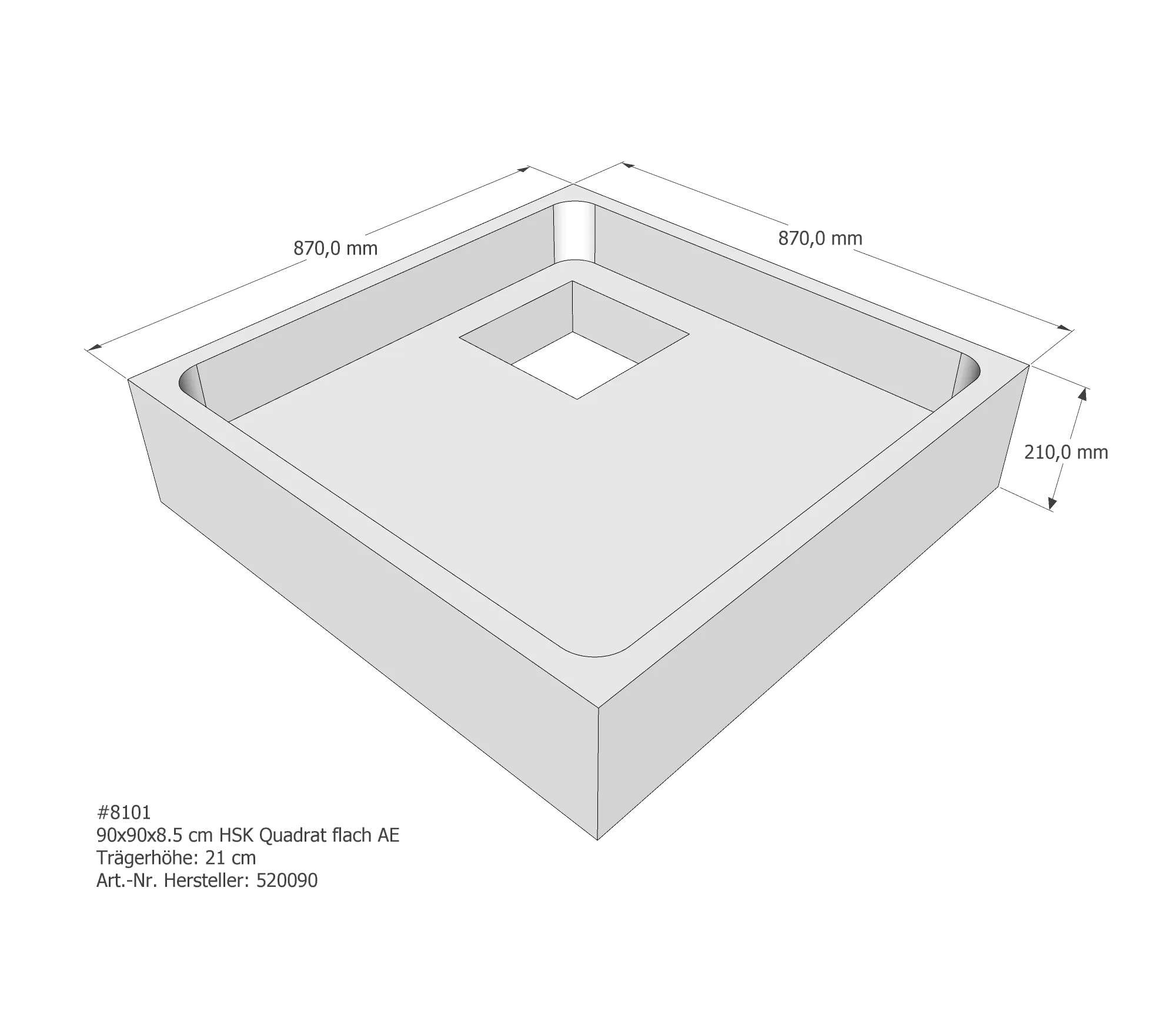 Duschwannenträger passend für HSK Quadrat flach 90 × 90 × 8,5 cm