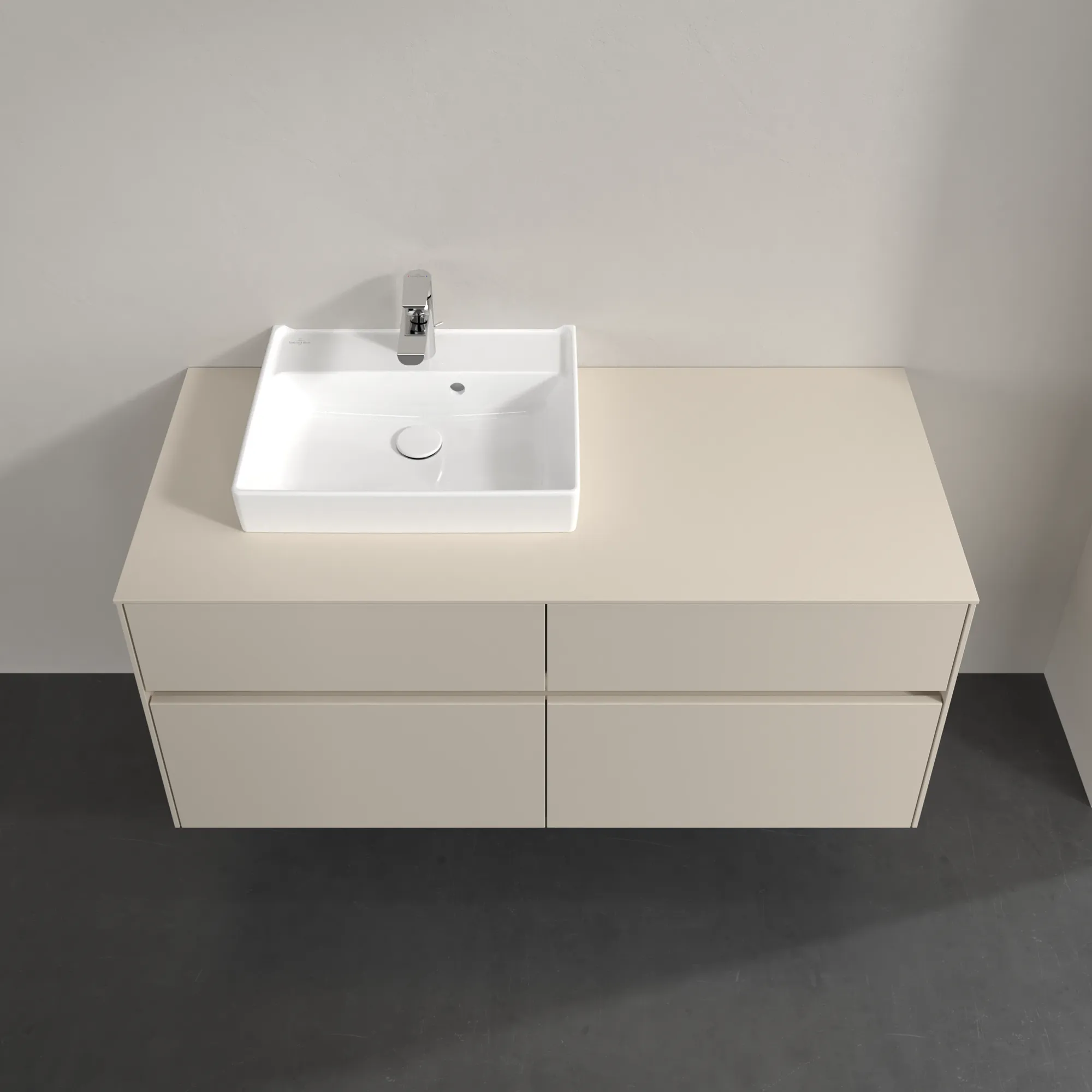 Villeroy & Boch Waschtischunterschrank „Collaro“ 1200 × 548 × 500 mm Cashmere Grey, ohne Beleuchtung, für Becken links Villeroy & Boch Waschtischunterschrank „Collaro“ 1200 × 548 × 500 mm Cashmere Grey, ohne Beleuchtung, für Becken links