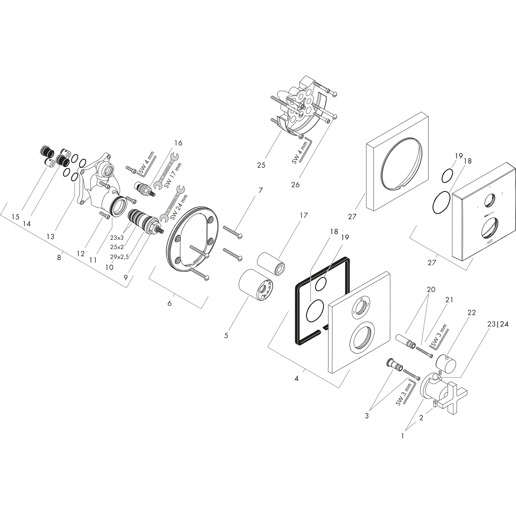 Thermostat Unterputz Axor Citterio F-Set m.Absperrventil/Kreuzgriff chrom