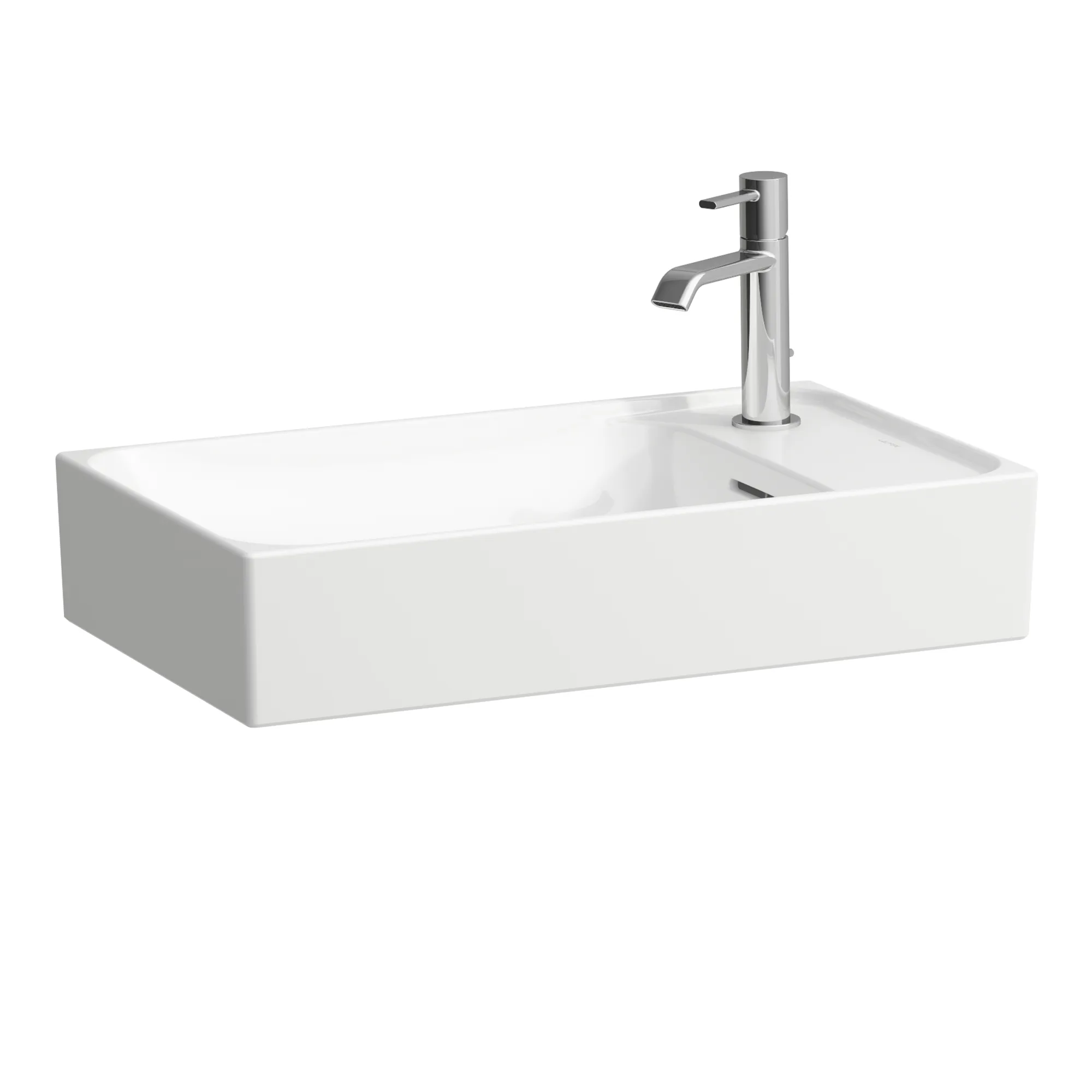 Waschtisch-Schale, MEDA, 350x600x150, asymmetrisch, 1 Hahnloch links mit Überlauf Becken rechts, Hahnlochbank links, weiß Waschtisch-Schale, MEDA, 350x600x150, asymmetrisch, 1 Hahnloch links mit Überlauf Becken rechts, Hahnlochbank links, weiß