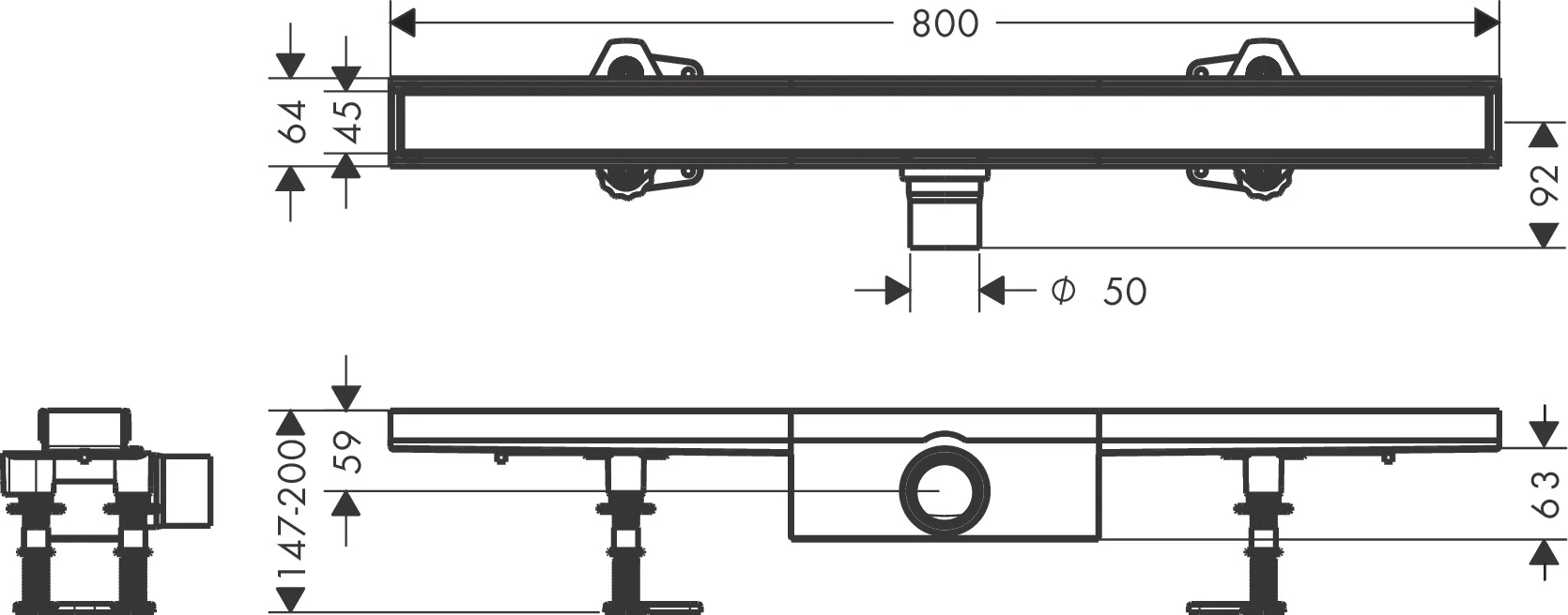 RainDrain Compact Komplettset Duschrinne 800 befliesbar für Standardinstallation k.a.