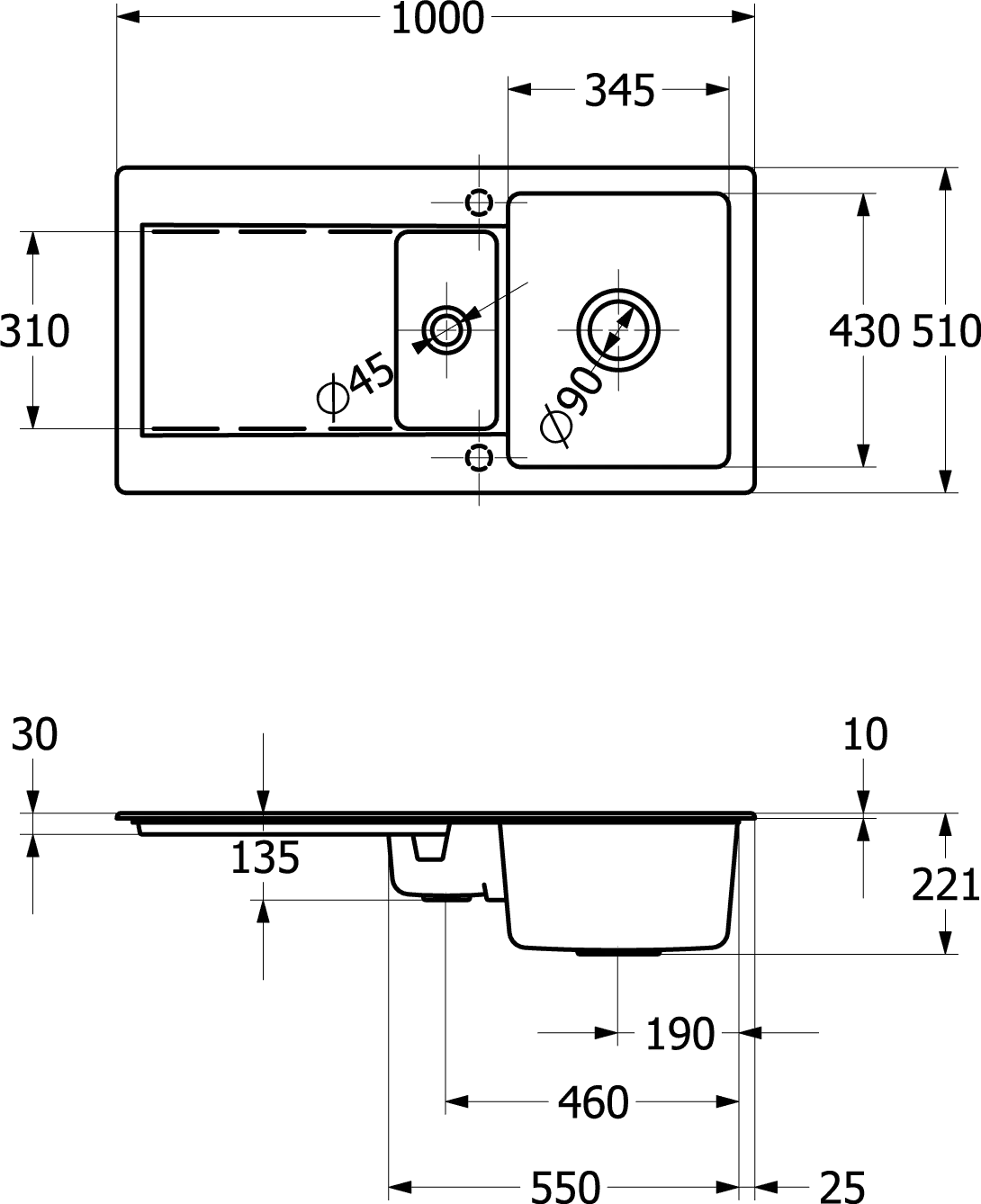 Villeroy & Boch Einbau-Küchenspülbecken „Siluet“ 60 R 1000 × 510 × 220 mm in Timber
