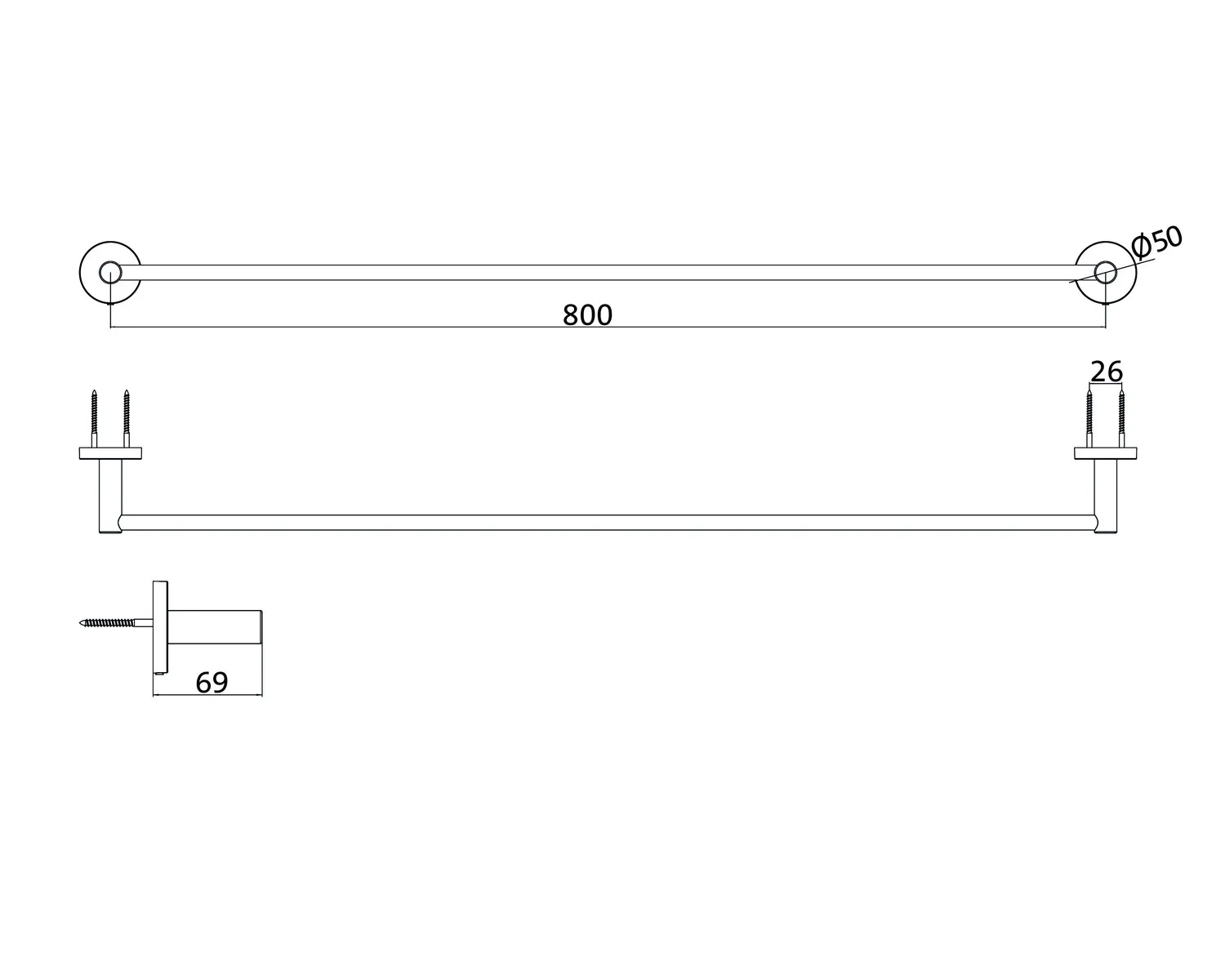 round Badetuchhalter800 mm, chrom, Objekt