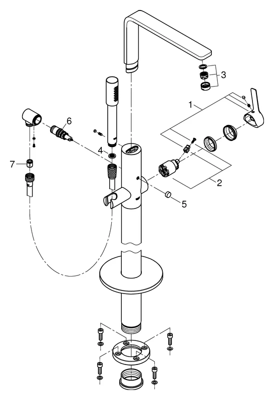 Einhand-Wannenbatterie Lineare 23792_1, Bodenmontage, Fertigmontageset für 45 984, mit Brauseset und Brauseschlauch, eigensicher, chrom