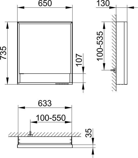 KEUCO Wandvorbau Spiegelschrank mit offenem Ablagefach „Royal Lumos“ 650 × 735 × 130 mm in Silber (eloxiert), Anschlag rechts, rechts