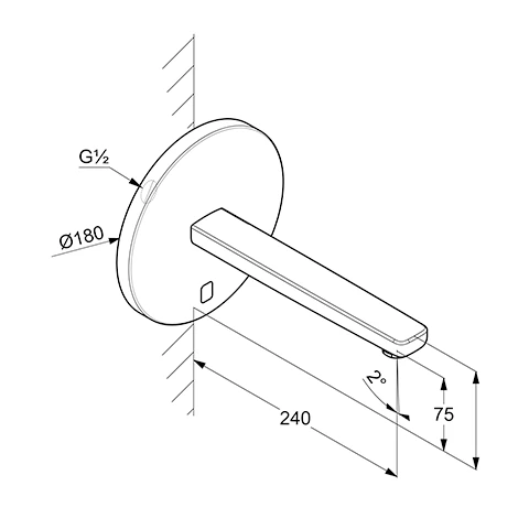 ZENTA-E UP-Wandarmatur, Rund ohne Mischhebel, 240mm Auslauf chrom