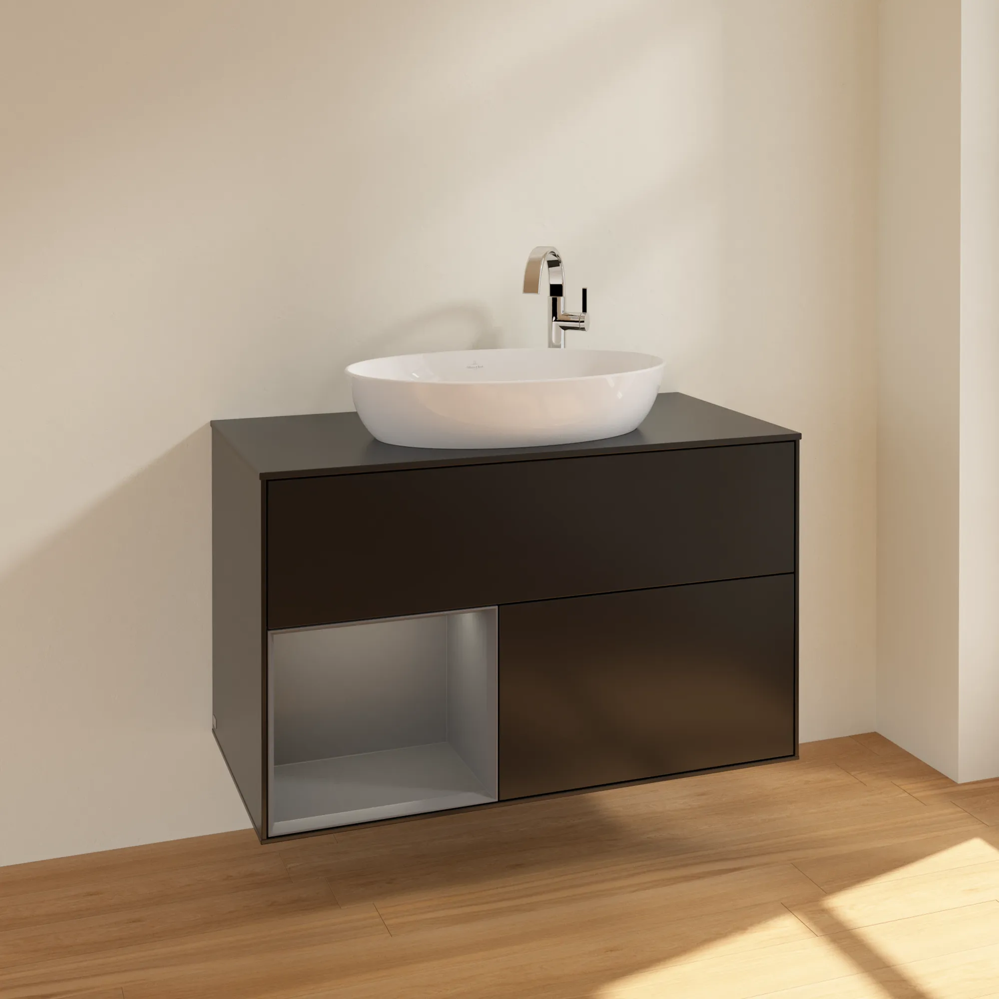 Villeroy & Boch Waschbeckenunterschrank Finion F89, 1000 x 603 x 501 mm, Black Matt Lacquer, mit Beleuchtung und Push-to-open Funktion Villeroy & Boch Waschbeckenunterschrank Finion F89, 1000 x 603 x 501 mm, Black Matt Lacquer, mit Beleuchtung und Push-to-open Funktion
