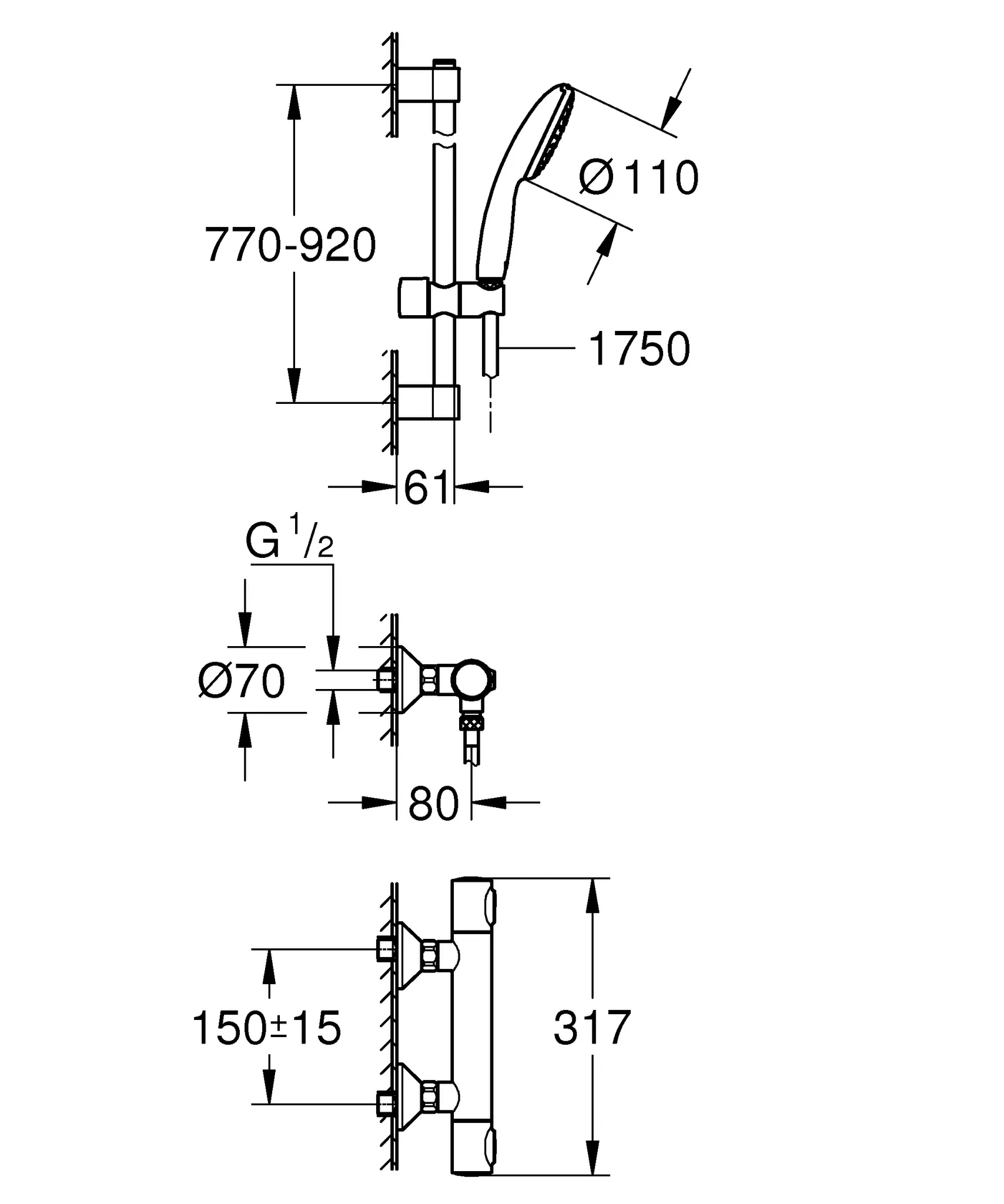 Thermostat-Brausebatterie Grohtherm 500 34797_1, mit Tempesta Brausestangenset 900mm, 1 Strahlart: Rain, chrom Thermostat-Brausebatterie Grohtherm 500 34797_1, mit Tempesta Brausestangenset 900mm, 1 Strahlart: Rain, chrom