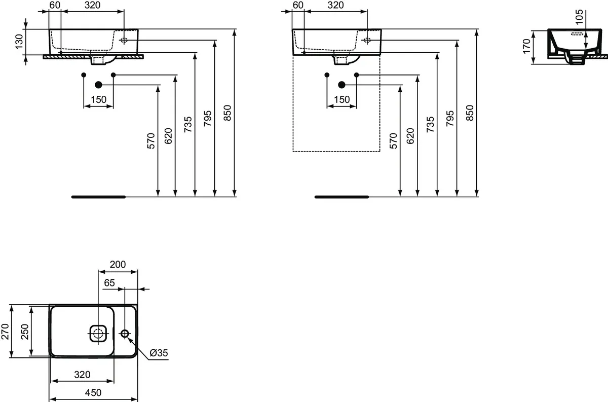Waschbecken „StradaII“ 45 × 27 × 17 cm, Hahnlochposition rechts Waschbecken „StradaII“ 45 × 27 × 17 cm, Hahnlochposition rechts