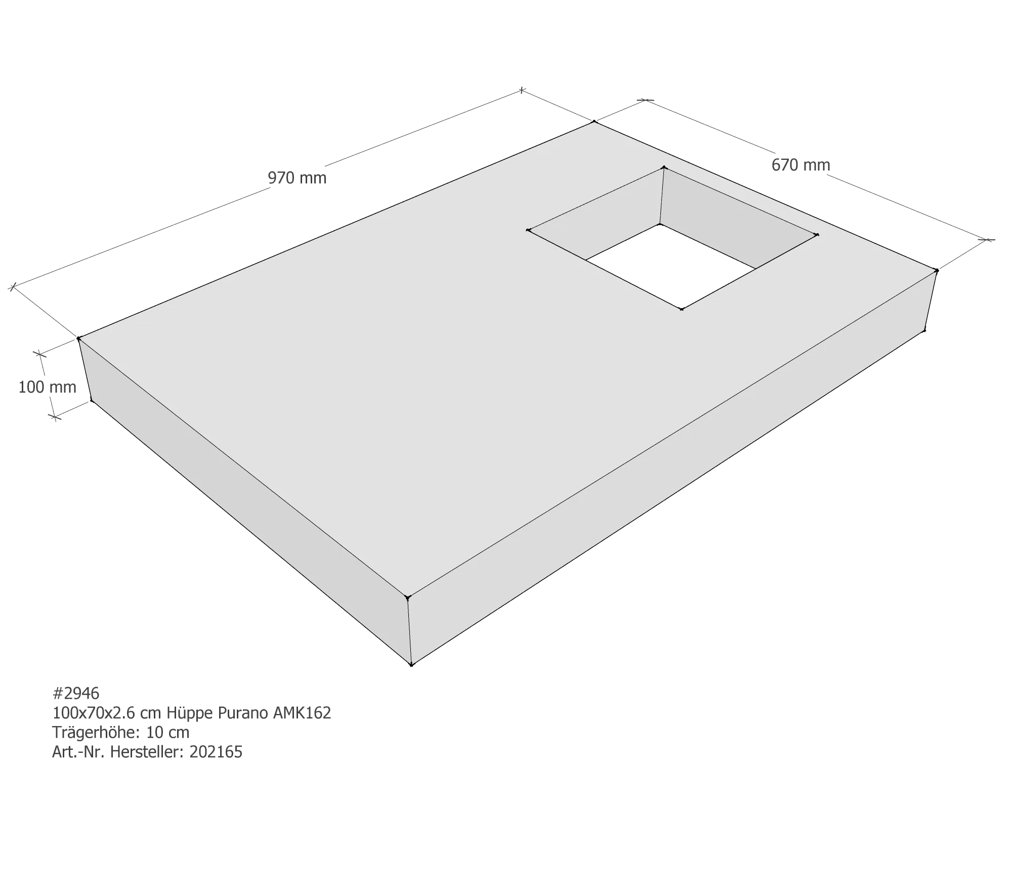 Duschwannenträger passend für Hüppe Purano 100 × 70 × 2,6 cm