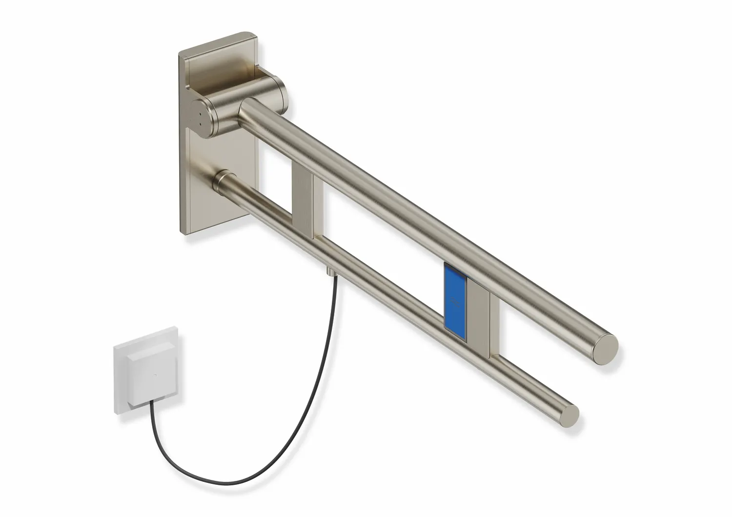 Stützklappgriff Duo, Design A des Systems 900, Edelstahl, PVD, Ausladung 700 mm, mit Spülauslösung (E-Ausführung), Ausführung links, in Farbe CK (