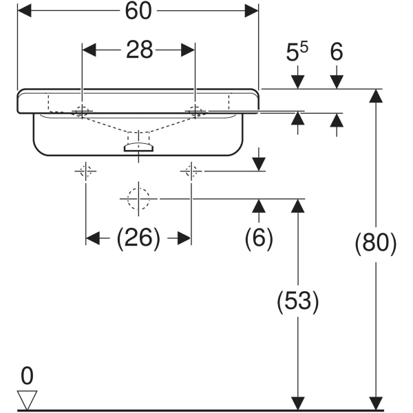 Wandwaschtisch „Renova Comfort Square“, rechteckig 60 × 55 cm in weiß alpin