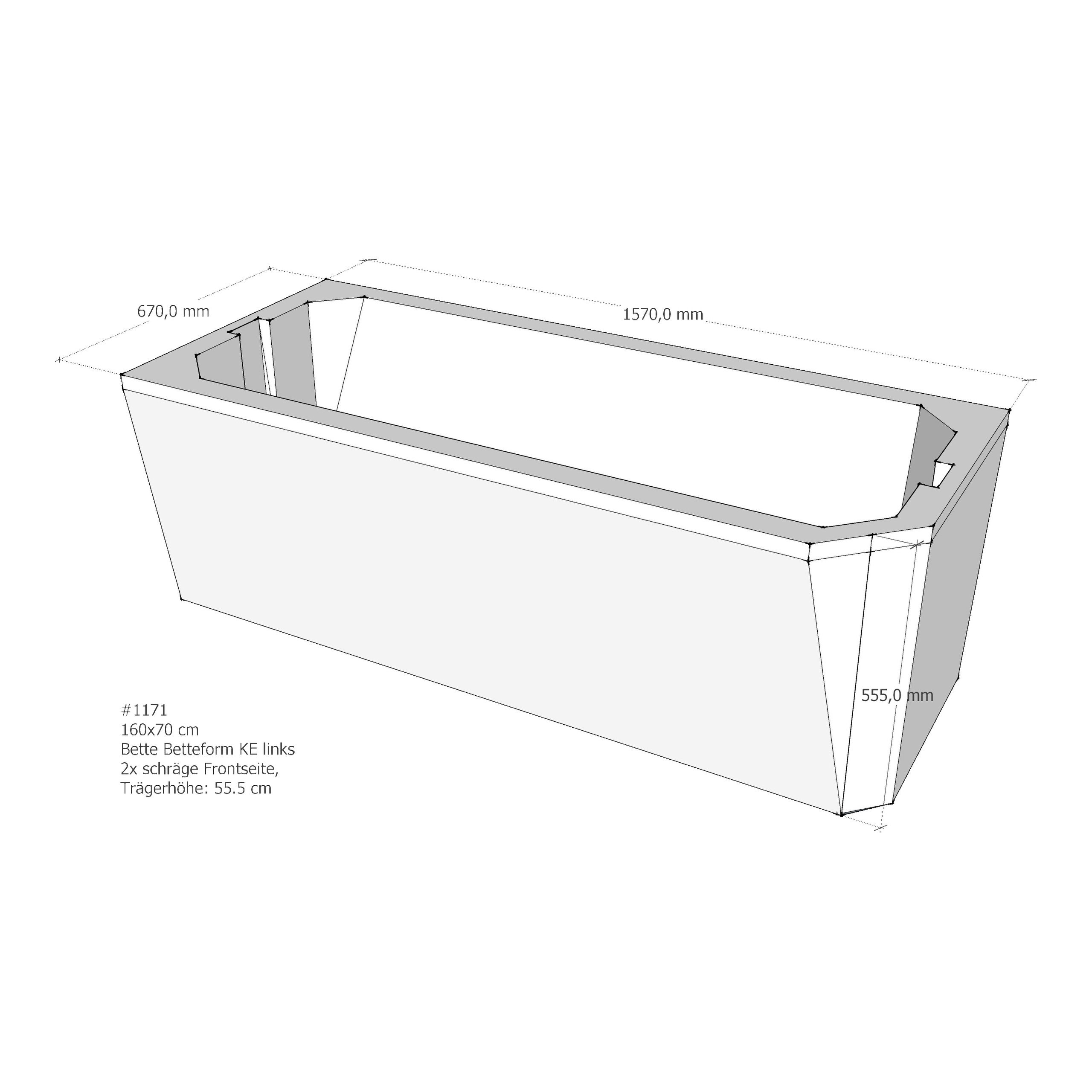 Badewannenträger für Bette BetteProfi-Form KE links 160 × 70 × 42 cm